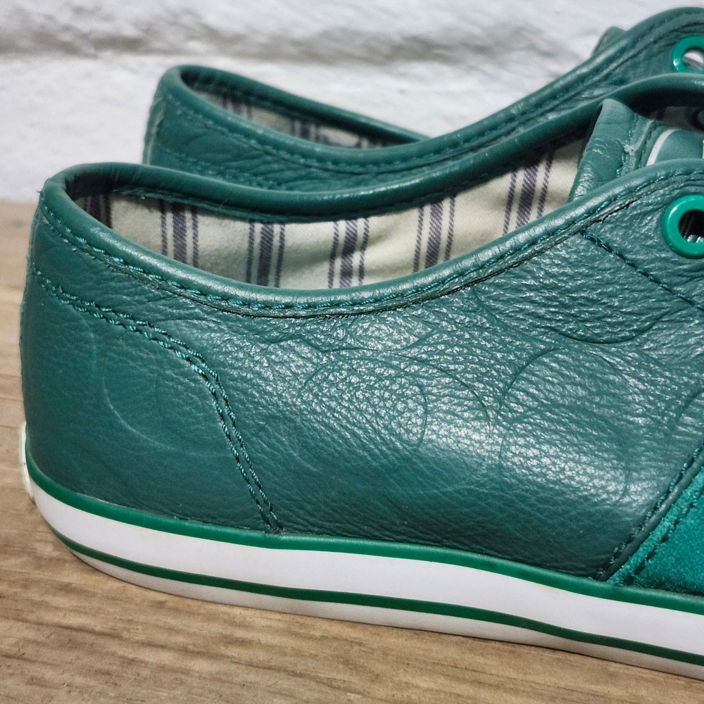 Coach 90s Mika Green Leather Suede Embossed Logo Low Top Sneaker Women 9 Cap Toe - Picture 3 of 16